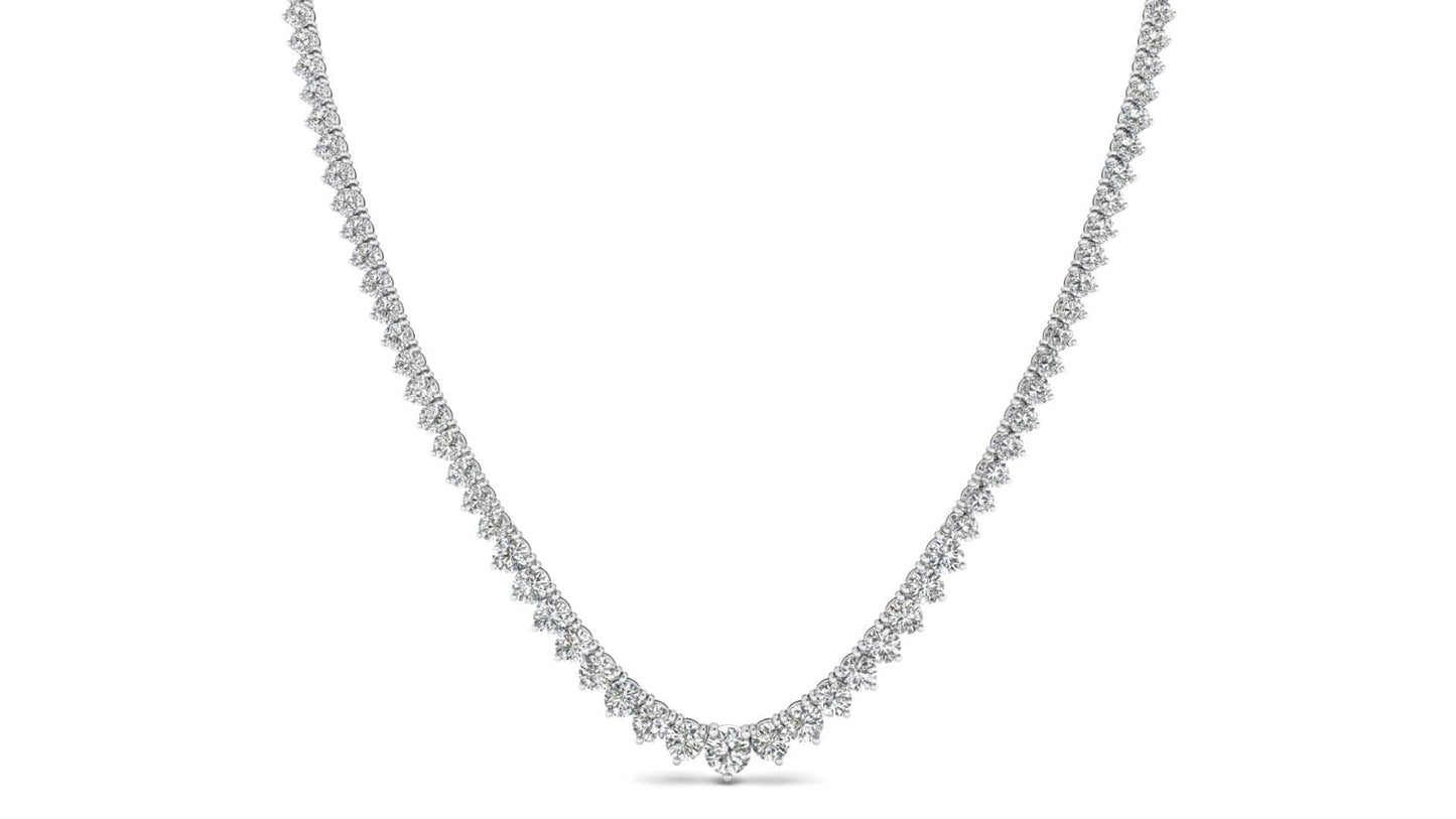 Graduated Riviera Necklace - 15.90 CTTW - Round Diamond - 14K Rose Gold