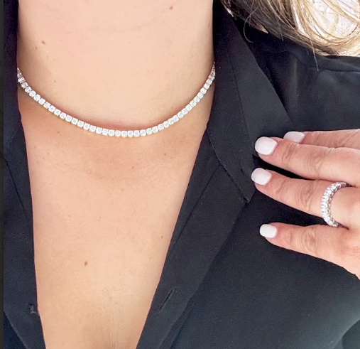 Lab Grown Diamonds Tennis Necklace - 11.70 CTTW - Round Diamond - 14K Rose Gold