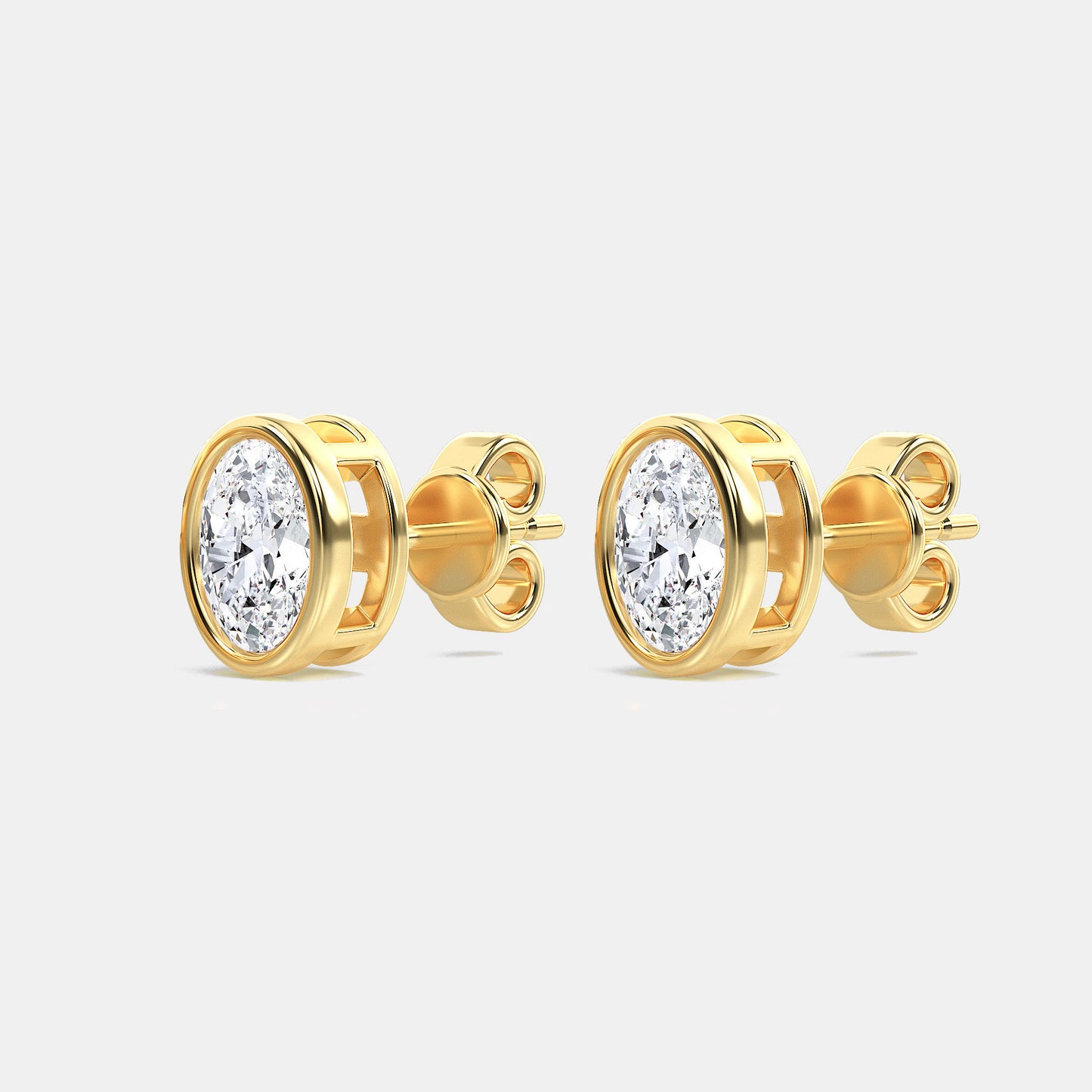 Oval Lab Grown Diamond Bezel Studs Earring in Basket Setting - 0.50 CTTW - Oval Diamond - 14K Rose Gold