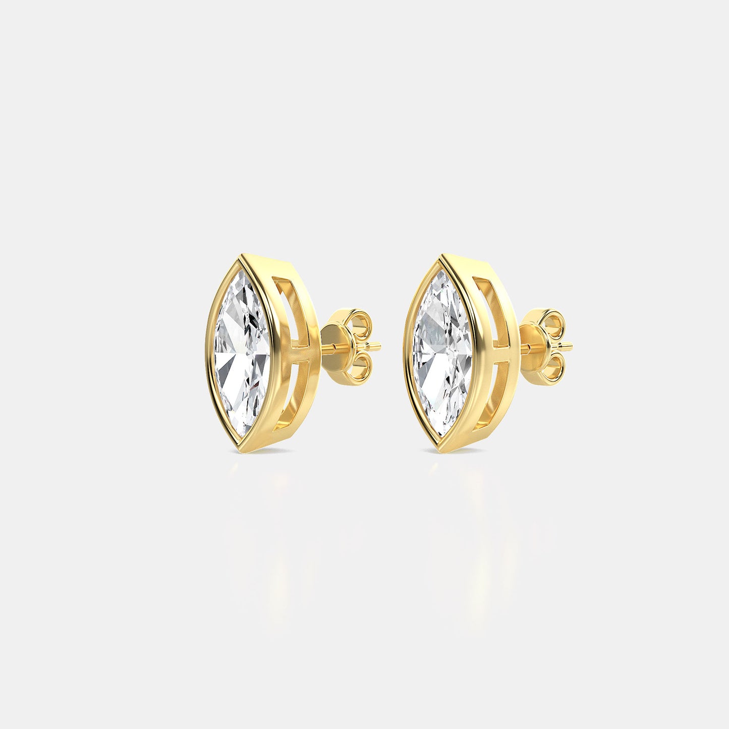 Marquise Lab Grown Diamond Bezel Studs in Basket Setting - 0.50 CTTW - Marquise Diamond - 14K Yellow Gold