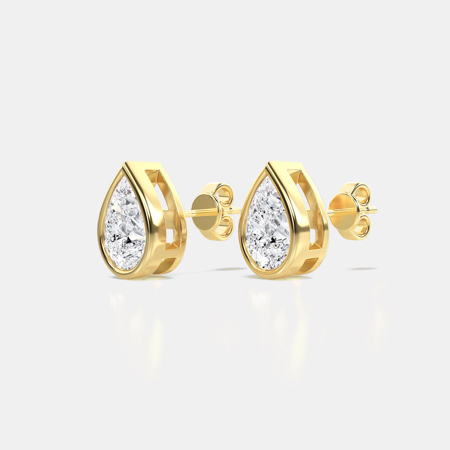 Pear Lab Grown Diamond Bezel Studs in Basket Setting - 0.50 CTTW - Pear Diamond - 14K Rose Gold