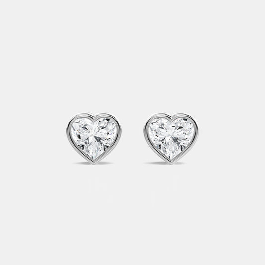 Bezel Earring - 1.00 CTTW - Heart Diamond - 14K White Gold