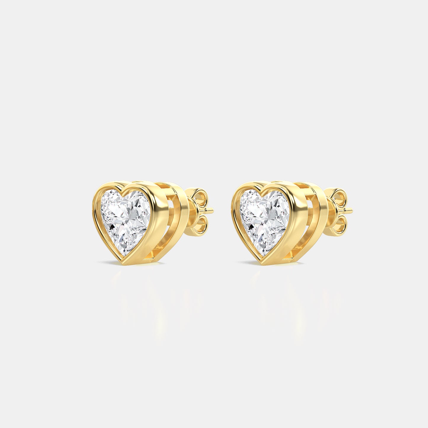 Heart Lab Grown Diamond Bezel Studs Earring in Basket Setting - 0.50 CTTW - Heart Diamond - 14K Rose Gold