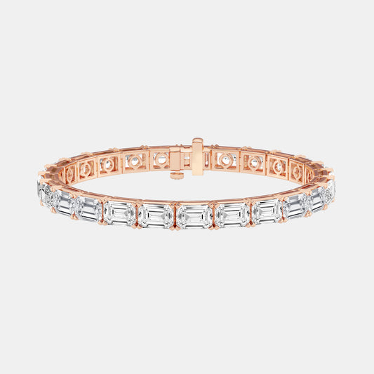 25 ctw Prong with East -West Solitaire Bracelet - 25.10 CTTW - Emerald Diamond - 18K Rose Gold
