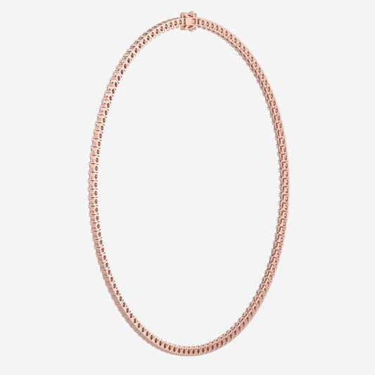 Classic Lab Grown Diamond Tennis Necklace - 9.30 CTTW - Round Diamond - 14K Rose Gold