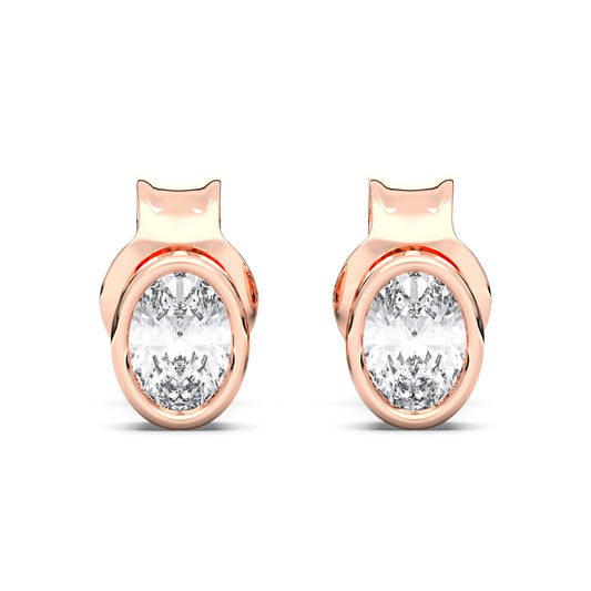 Oval Stud Earrings - 0.40 CTTW - Oval Diamond - 14K Rose Gold