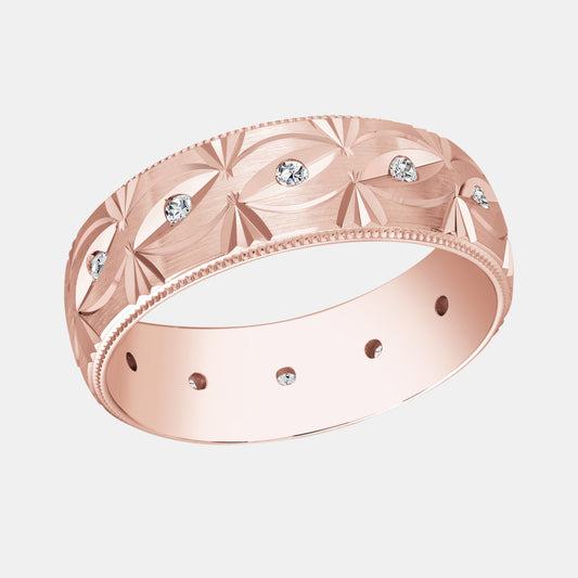 Carved Patterned Diamond Ring - JMD-827 - 1.20 CTTW - Round Diamond - 14K Yellow Gold