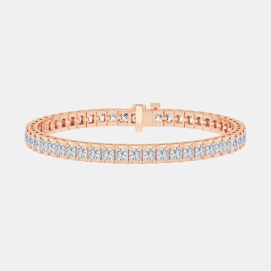Box with Prong Solitaire Bracelet - 10.40 CTTW - Princess Diamond - 14K Rose Gold