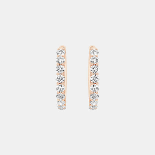 Shared Prong Hoop Earrings - 1.00 CTTW - Round Diamond - 14K Rose Gold