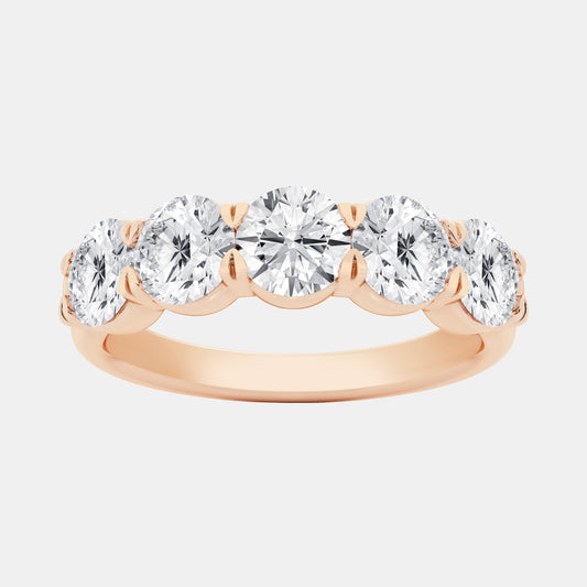 Five Round Band For Anniversary - 1.00 CTTW - Round Diamond - 14K Rose Gold
