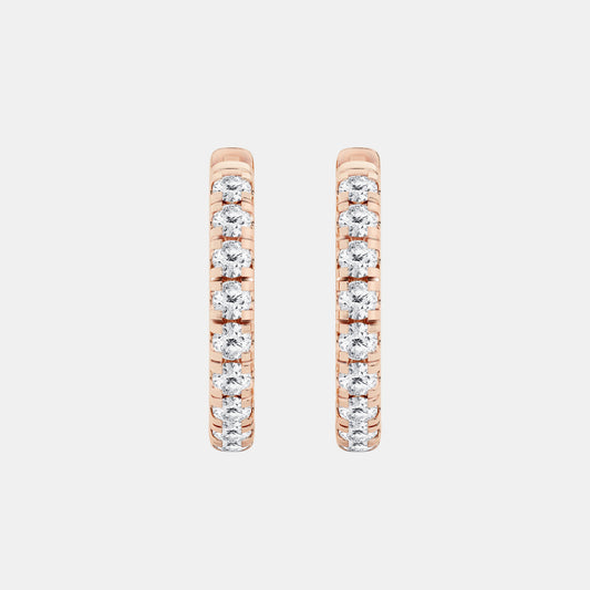 French Pave Hoop Earrings - 1.00 CTTW - Round Diamond - 14K Rose Gold