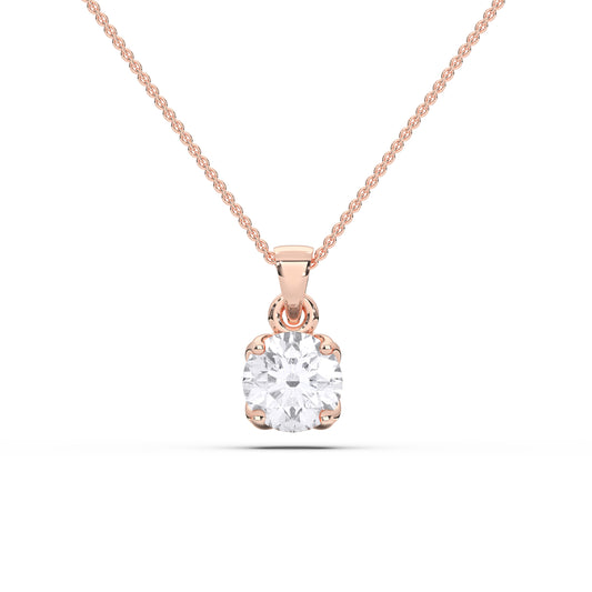 Solitaire Pendants - 0.50 CTTW - Round Diamond - 14K Rose Gold