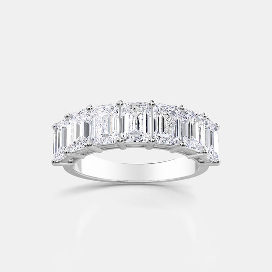 Seven Stone Emerald Anniversary Band - 1.70 CTTW - Emerald Diamond - 14K White Gold