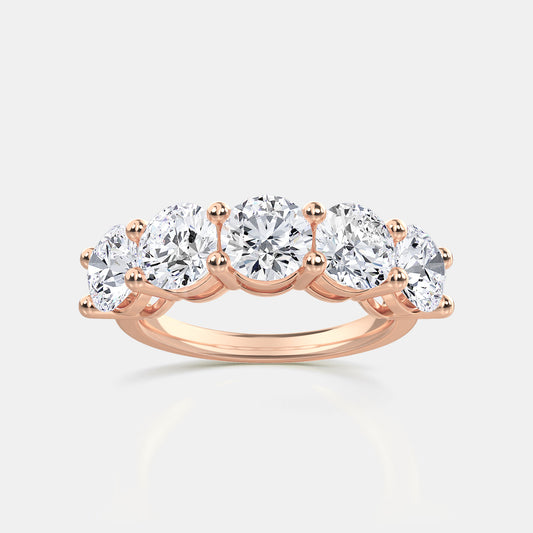 Five Stone Round Anniversary Band - 1.20 CTTW - Round Diamond - 14K Rose Gold
