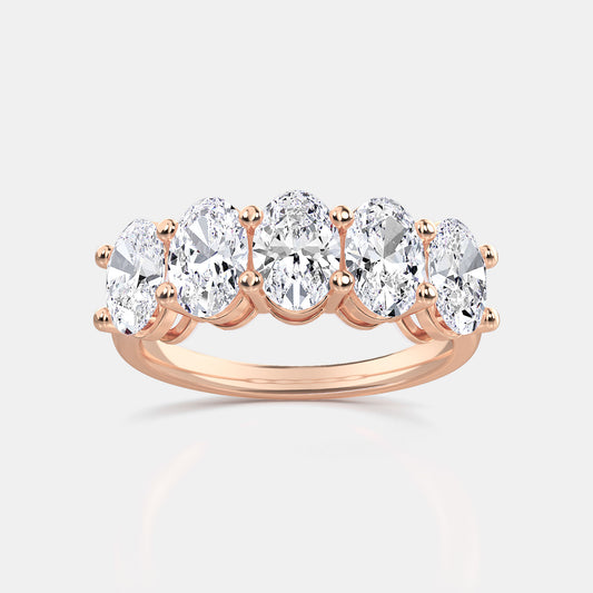 Five Stone Oval In Basket Anniversary Band - 1.20 CTTW - Oval Diamond - 14K White Gold