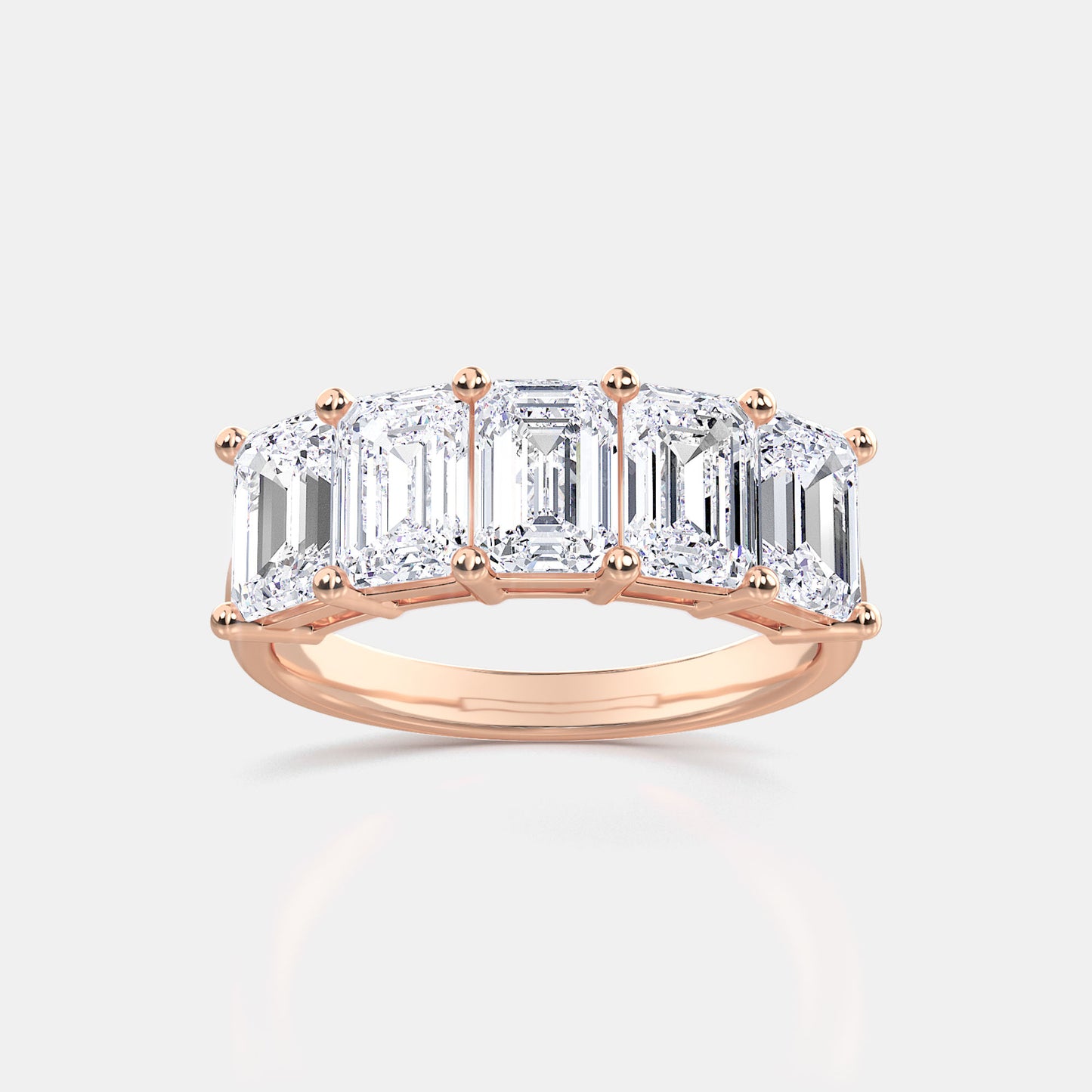 Five Stone Emerald Anniversary Band - 1.20 CTTW - Emerald Diamond - 14K White Gold