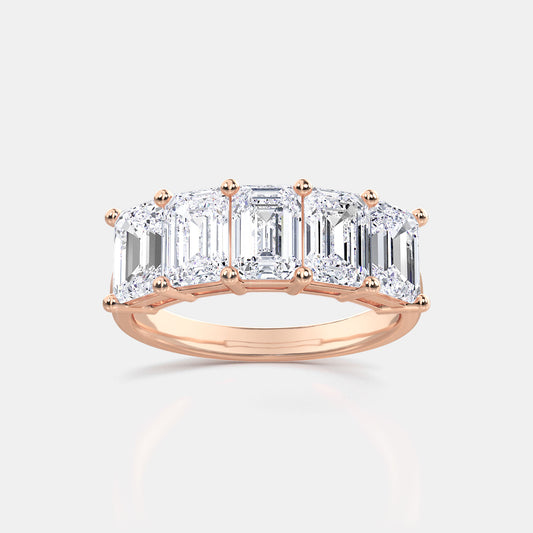 Five Stone Emerald Anniversary Band - 1.20 CTTW - Emerald Diamond - 14K White Gold