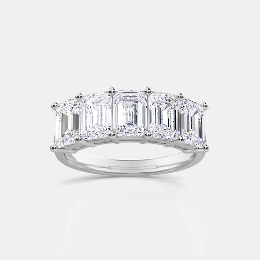 Five Stone Emerald Anniversary Band - 1.20 CTTW - Emerald Diamond - 14K White Gold