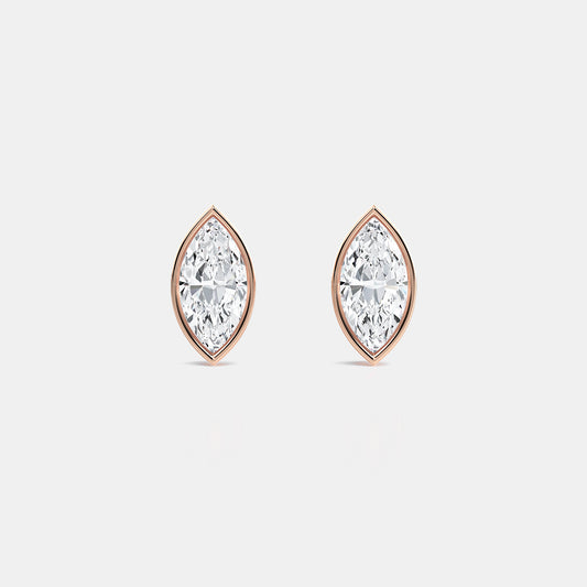 Marquise Lab Grown Diamond Bezel Studs in Basket Setting - 0.50 CTTW - Marquise Diamond - 14K Yellow Gold
