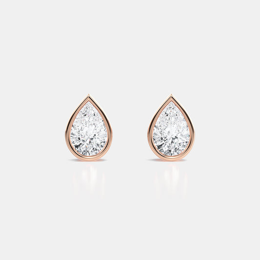 Pear Lab Grown Diamond Bezel Studs in Basket Setting - 0.50 CTTW - Pear Diamond - 14K Rose Gold