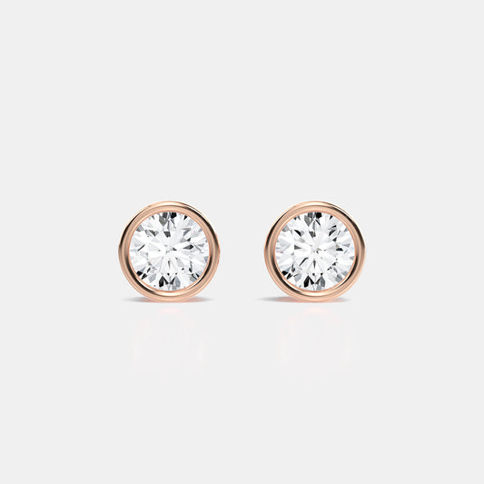Round Lab Grown Diamond Bezel Studs Earring in Basket Setting - 0.50 CTTW - Round Diamond - 14K Rose Gold