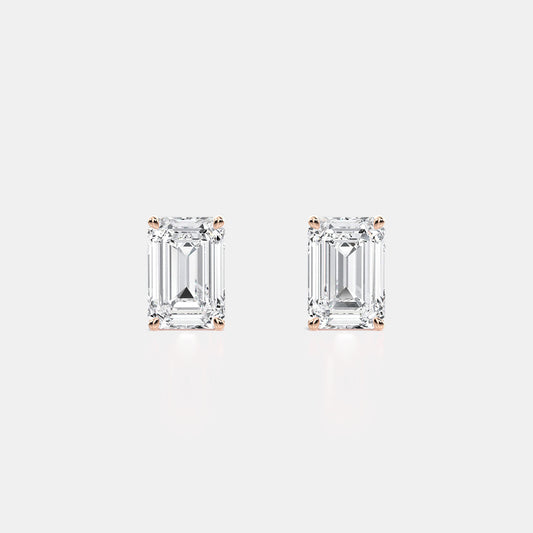 Emerald Lab Grown Diamond Studs Earring - 0.50 CTTW - Emerald Diamond - 14K Rose Gold