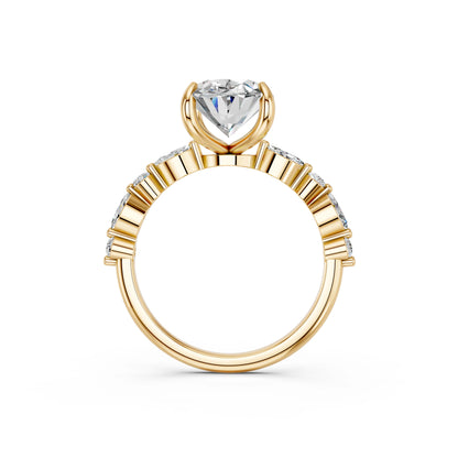 OVAL ENGAGEMENT RING WITH MQ/RD SIDE STONE