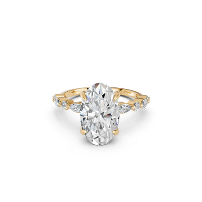 OVAL ENGAGEMENT RING WITH MQ/RD SIDE STONE