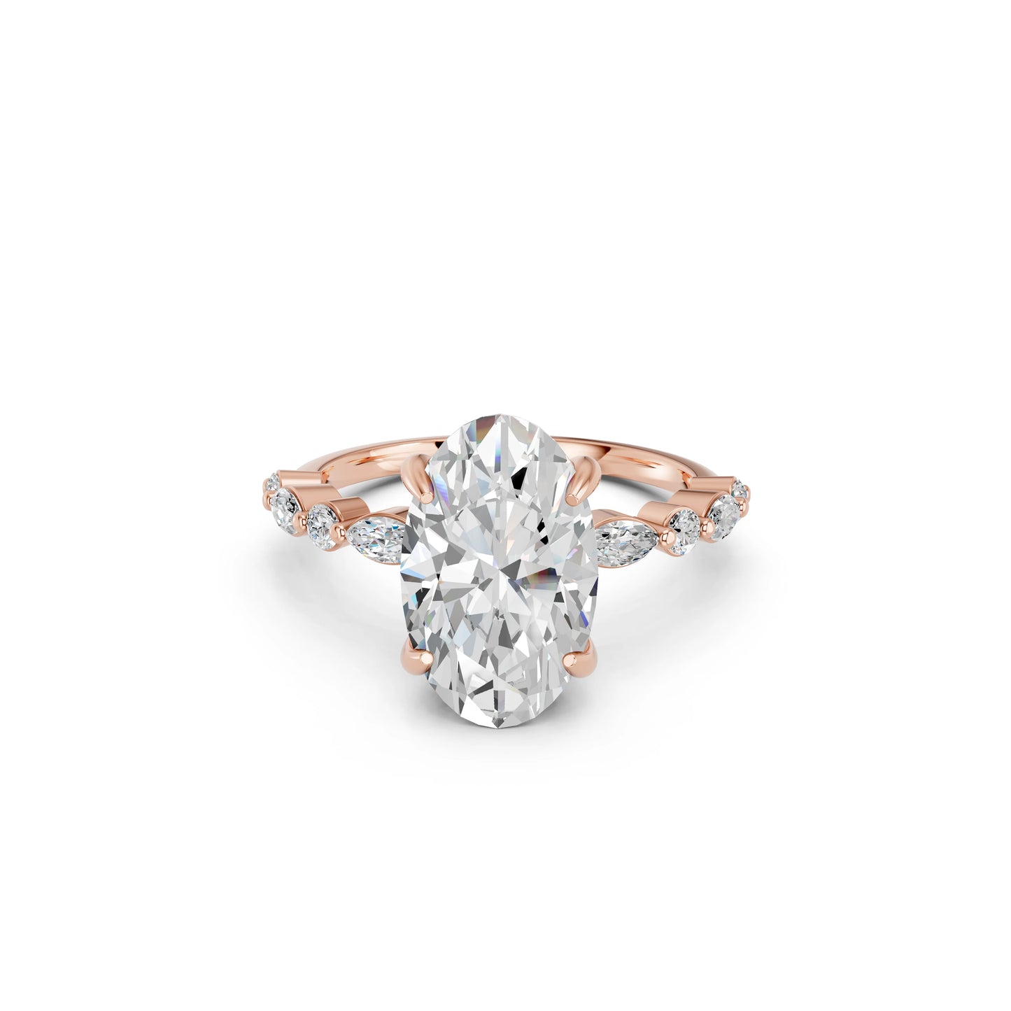 OVAL ENGAGEMENT RING WITH MQ/RD SIDE STONE