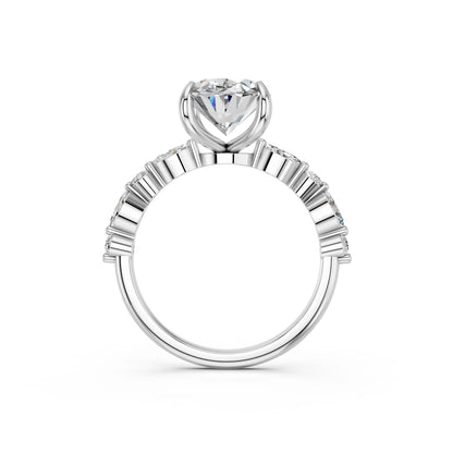 OVAL ENGAGEMENT RING WITH MQ/RD SIDE STONE