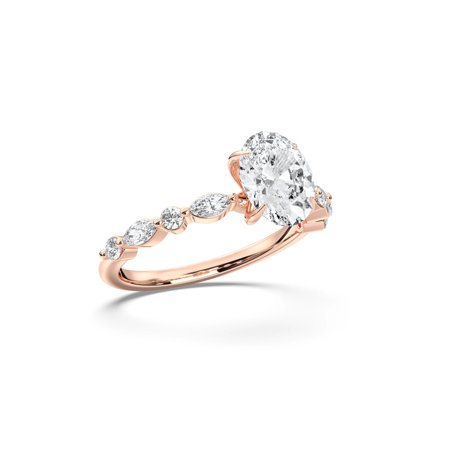 OVAL ENGAGEMENT RING WITH MQ/RD SIDE STONE