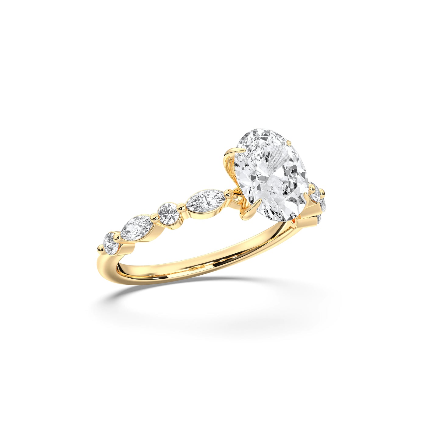 OVAL ENGAGEMENT RING WITH MQ/RD SIDE STONE