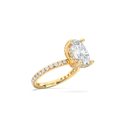 OVAL HIDDEN HALO WITH SIDE STONE PAVE BAND RING