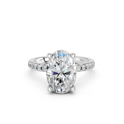 OVAL HIDDEN HALO WITH SIDE STONE PAVE BAND RING