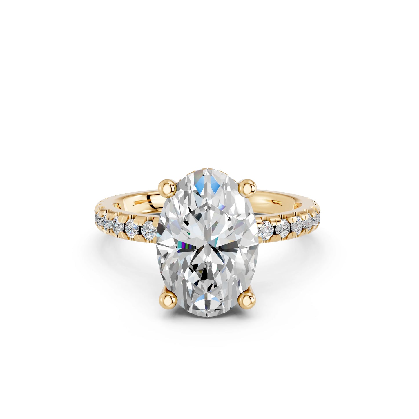 OVAL HIDDEN HALO WITH SIDE STONE PAVE BAND RING