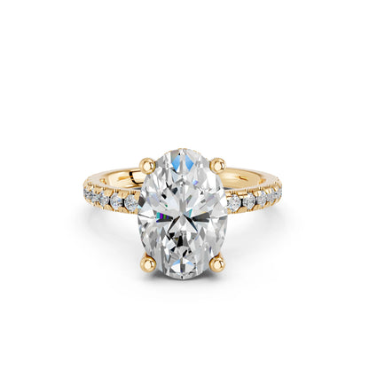 OVAL HIDDEN HALO WITH SIDE STONE PAVE BAND RING