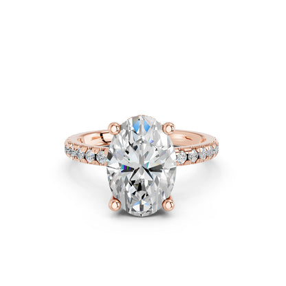 OVAL HIDDEN HALO WITH SIDE STONE PAVE BAND RING