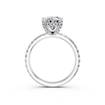 OVAL HIDDEN HALO WITH SIDE STONE PAVE BAND RING