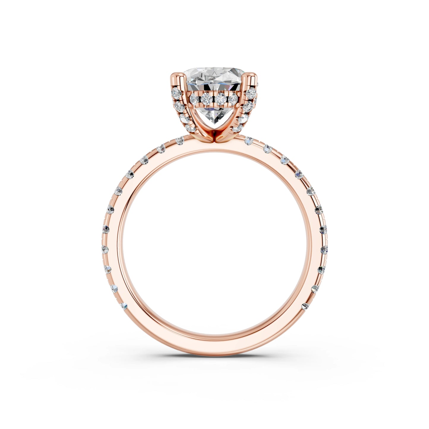 OVAL HIDDEN HALO WITH SIDE STONE PAVE BAND RING