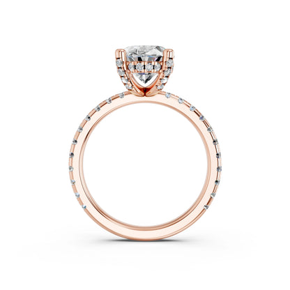 OVAL HIDDEN HALO WITH SIDE STONE PAVE BAND RING