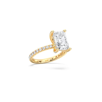 RADIANT HIDDEN HALO WITH SIDE STONE PAVE BAND RING