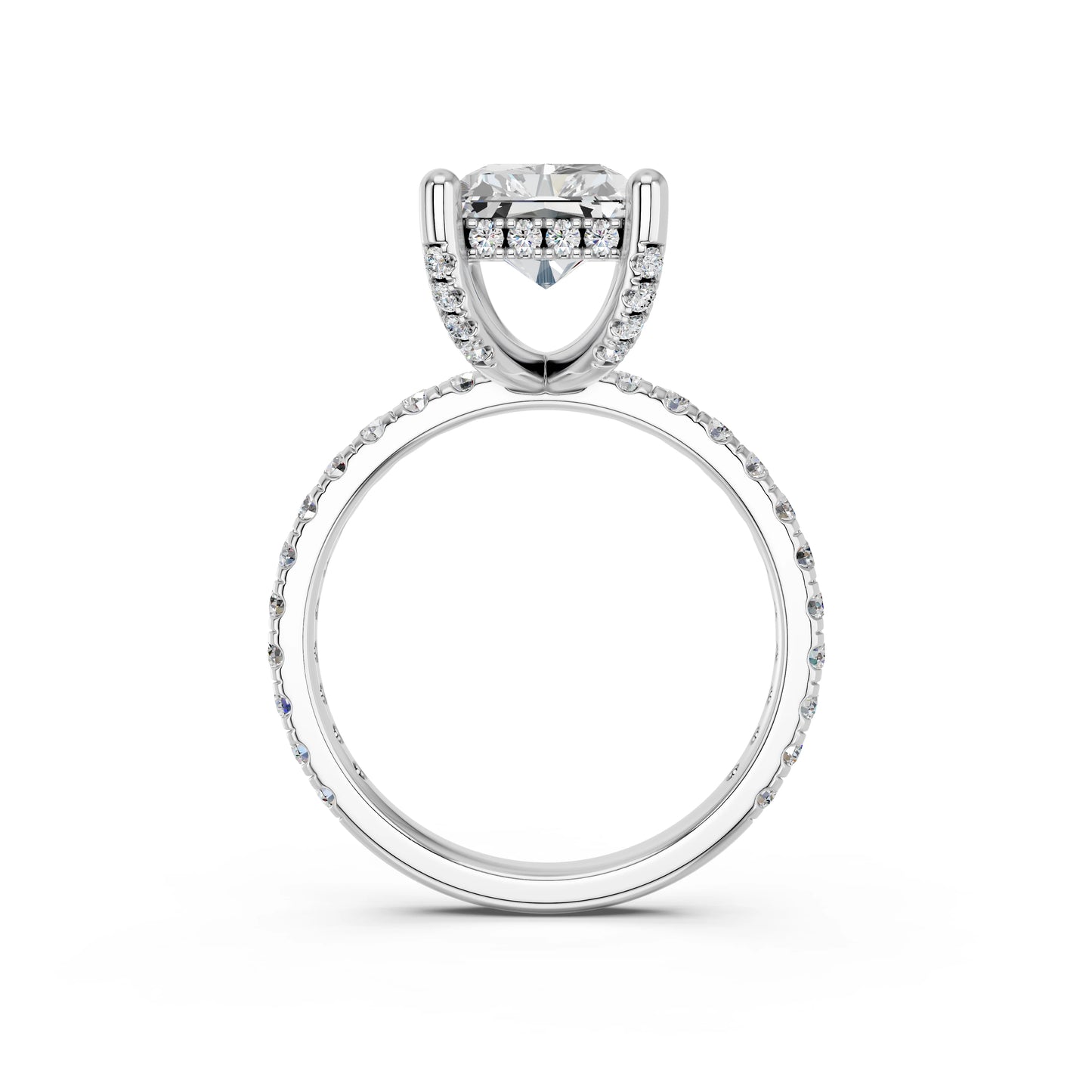 RADIANT HIDDEN HALO WITH SIDE STONE PAVE BAND RING
