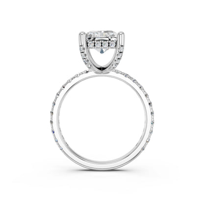 RADIANT HIDDEN HALO WITH SIDE STONE PAVE BAND RING