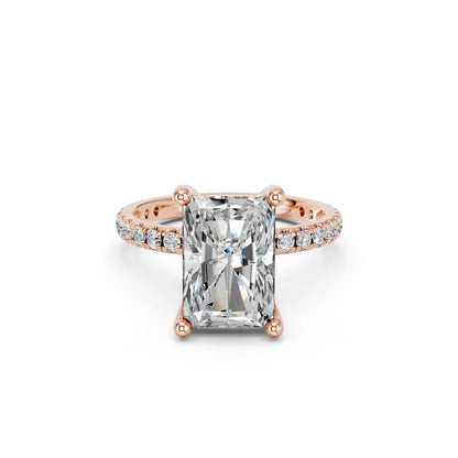 RADIANT HIDDEN HALO WITH SIDE STONE PAVE BAND RING