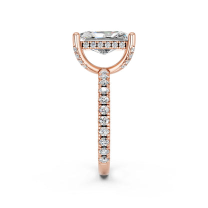 RADIANT HIDDEN HALO WITH SIDE STONE PAVE BAND RING