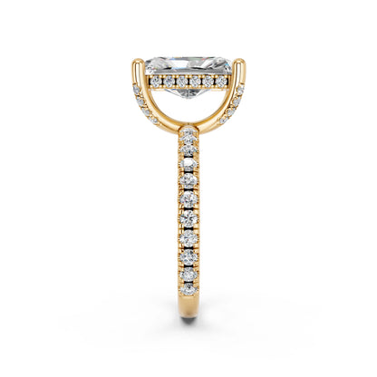 RADIANT HIDDEN HALO WITH SIDE STONE PAVE BAND RING