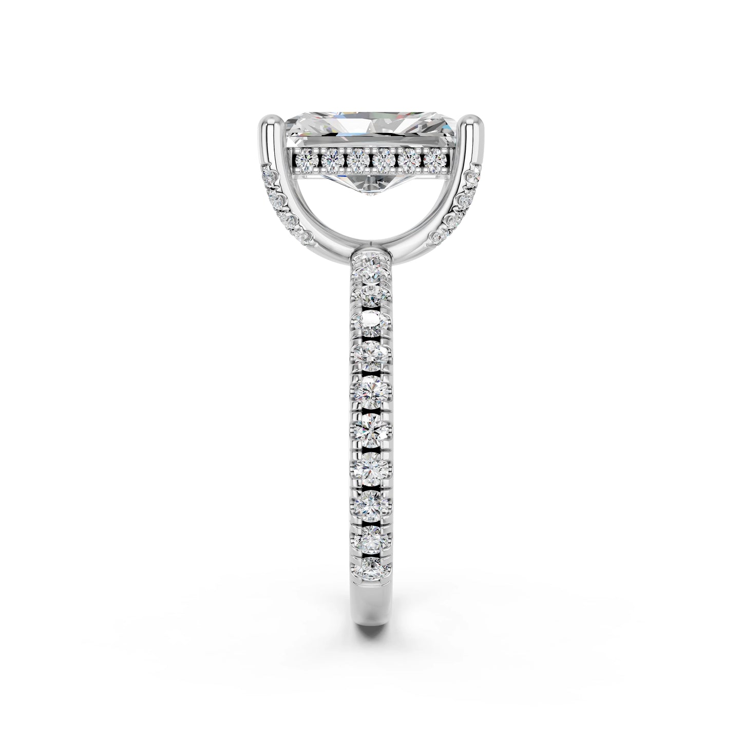 RADIANT HIDDEN HALO WITH SIDE STONE PAVE BAND RING