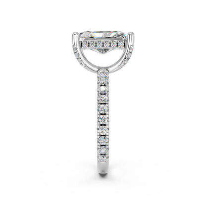 RADIANT HIDDEN HALO WITH SIDE STONE PAVE BAND RING