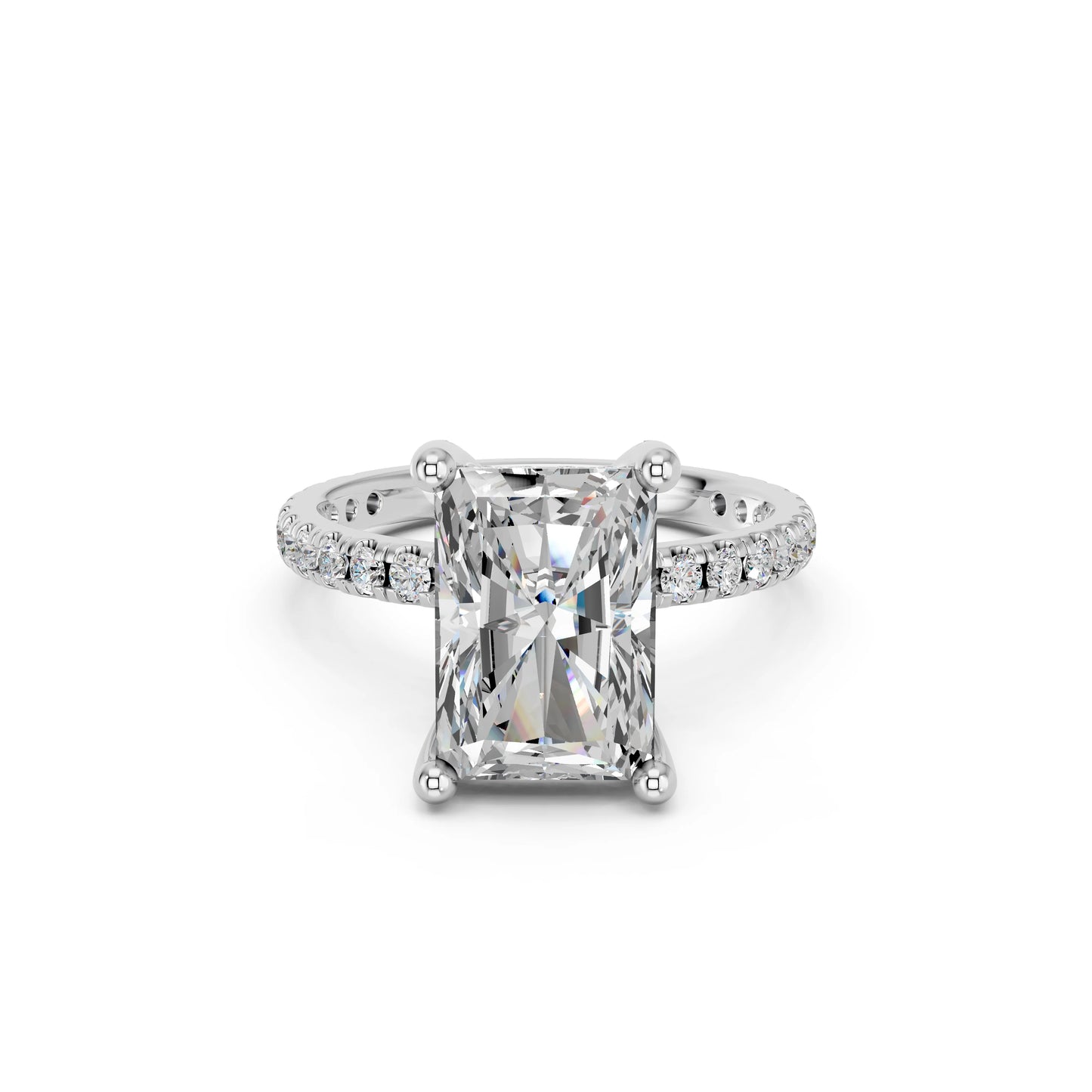 RADIANT HIDDEN HALO WITH SIDE STONE PAVE BAND RING