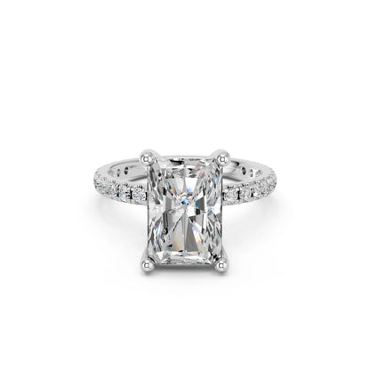 RADIANT HIDDEN HALO WITH SIDE STONE PAVE BAND RING